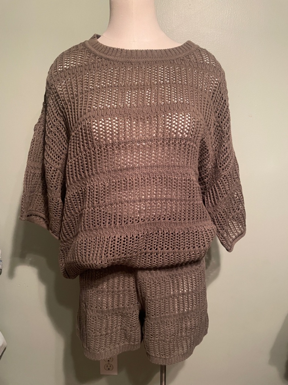 Oversized Open-Knit Women's Sweater in Taupe